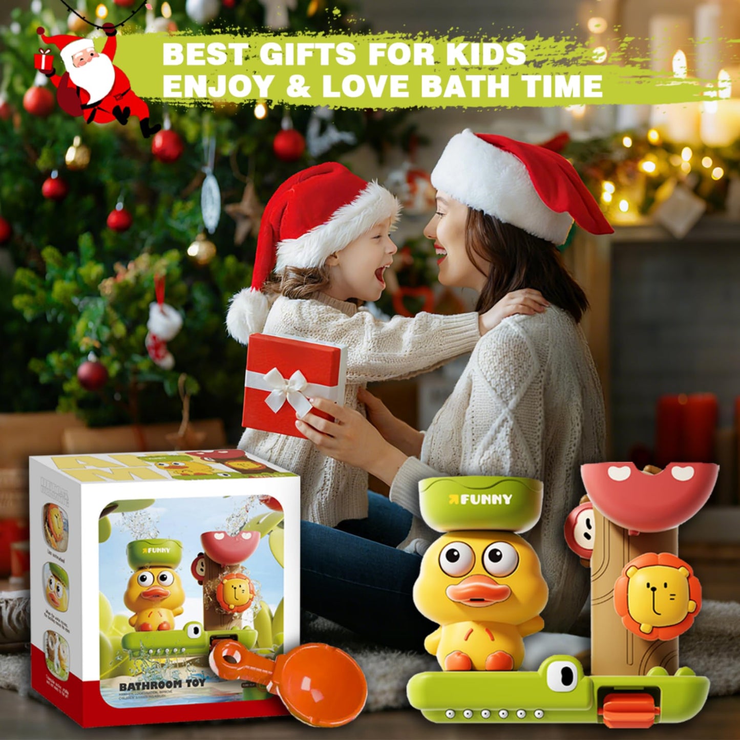 TXTLDB 2-in-1 Bath Toys for Toddlers 1-3, Magic Watering Can with Blooming Flowers & Suction Cup Spinning Duck Toys Set, Interactive Sensory Bathtub Game for Boys Girls 18M+, BPA-Free ABS Plastic