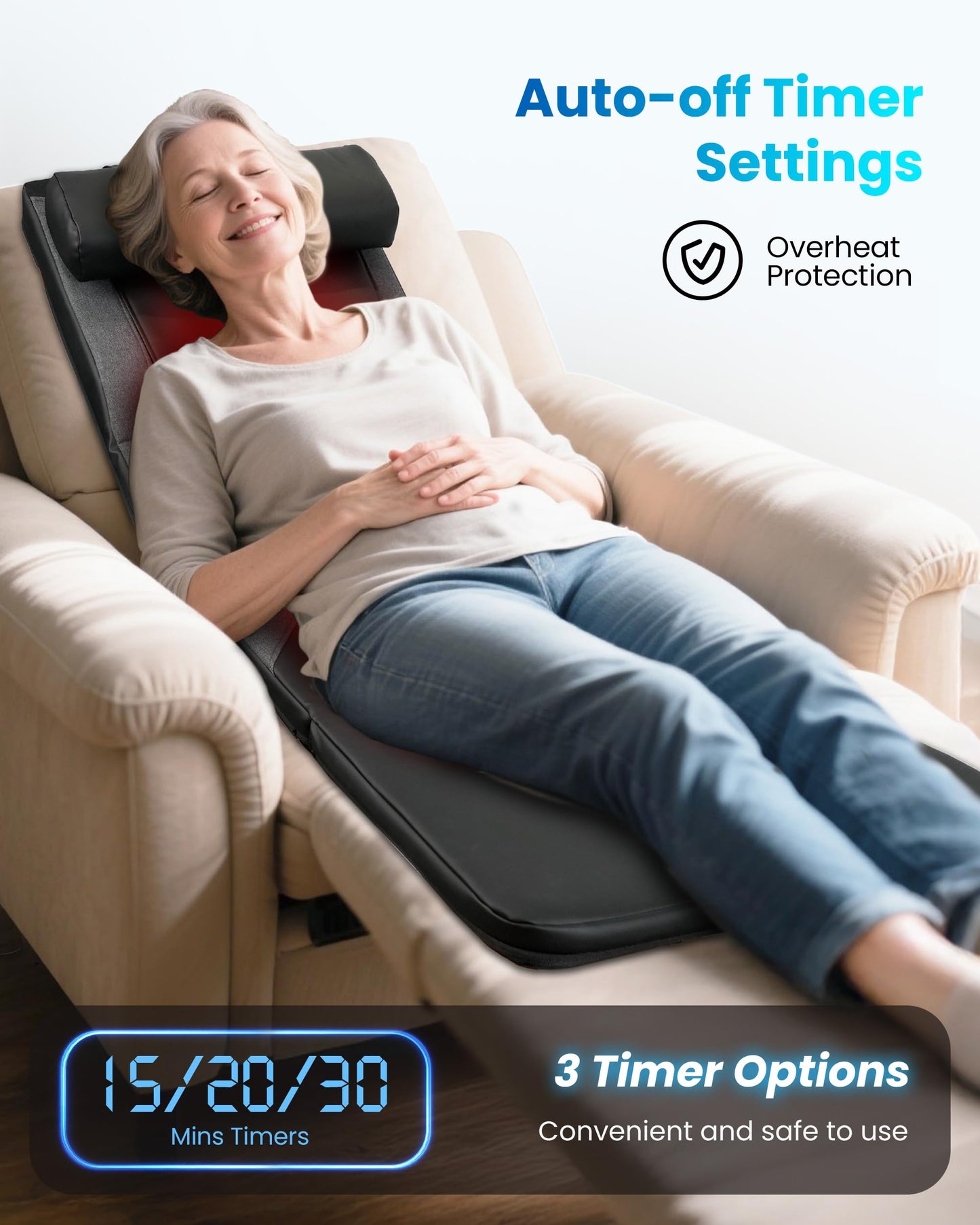 COMFIER Shiatsu Full Body Massage Mat with Heat, Back Massage Pad for Pain Relief Deep Tissue Kneading & Vibration Heating Chair Massager for Recliner, Sofa, Bed