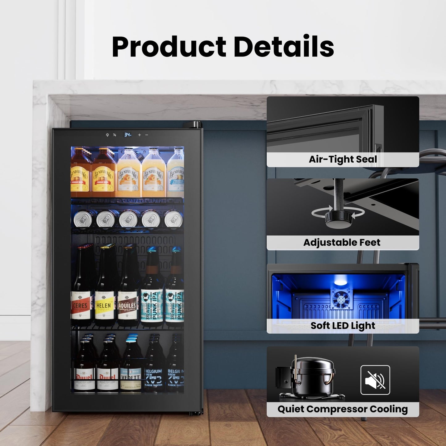 Yeego Beverage Refrigerator Cooler, 105 Cans Mini Fridge with Glass Door Beverage Fridge with Adjustable Shelves for Soda Beer or Wine, Beverage Cooler with Digital Temperature Control for Home Office