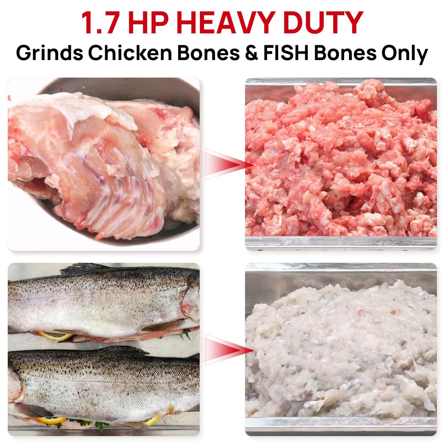 ARINOO Electric Meat Grinder, Grinds Chicken Bones, 1.7 HP Heavy Duty Stainless Steel Commercial #22 Meat Mincer Machine with 2 Plates, 2 Blades and 3 Sausage Tubes for Home Use, 11 Lbs/Min