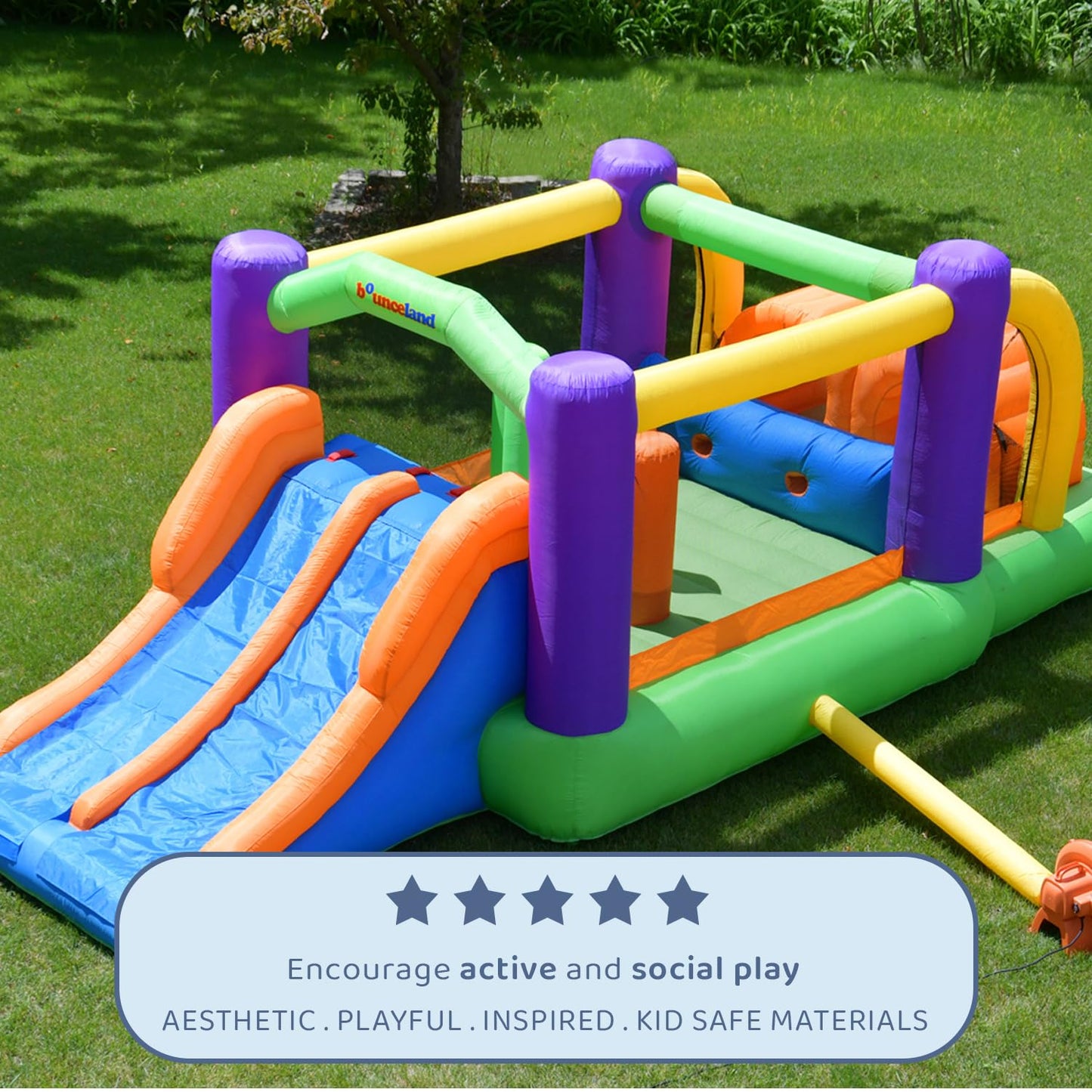 Bounceland Pro Racer Obstacle Bounce House with Dual Slides, Bounce, Climb, Slide All in One, UL 1 HP Blower Included, 19 ft x 9 ft x 7 ft H, Great for Big Party, Fun Racing Game in Teams