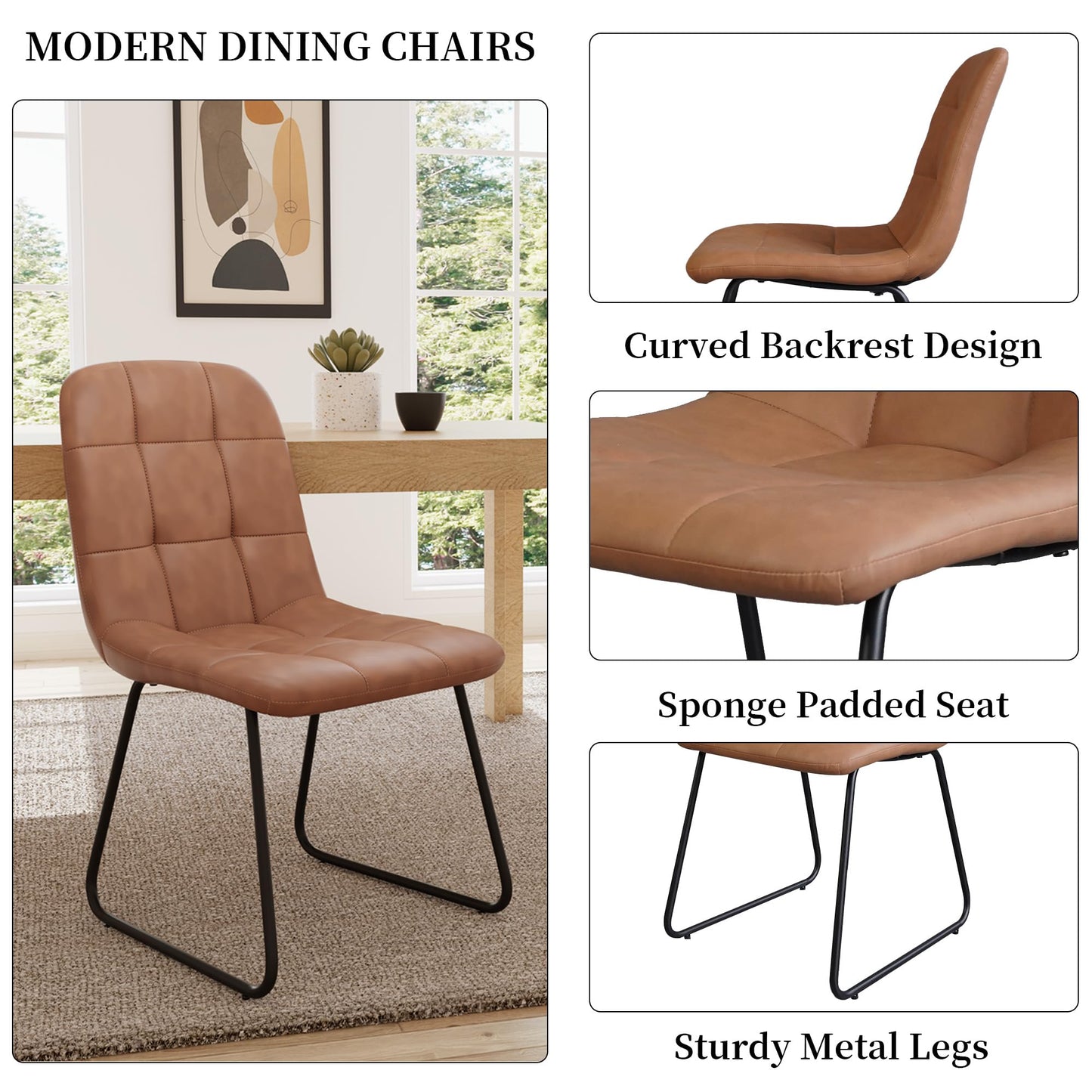 HIPIHOM 45.3 Inch Round Dining Table Set for 4, Mid Century Modern Small Coffee Set for Dining Room Kitchen Apartment (Dark Walnut Table + 4 U-Shaped Brown Chairs)