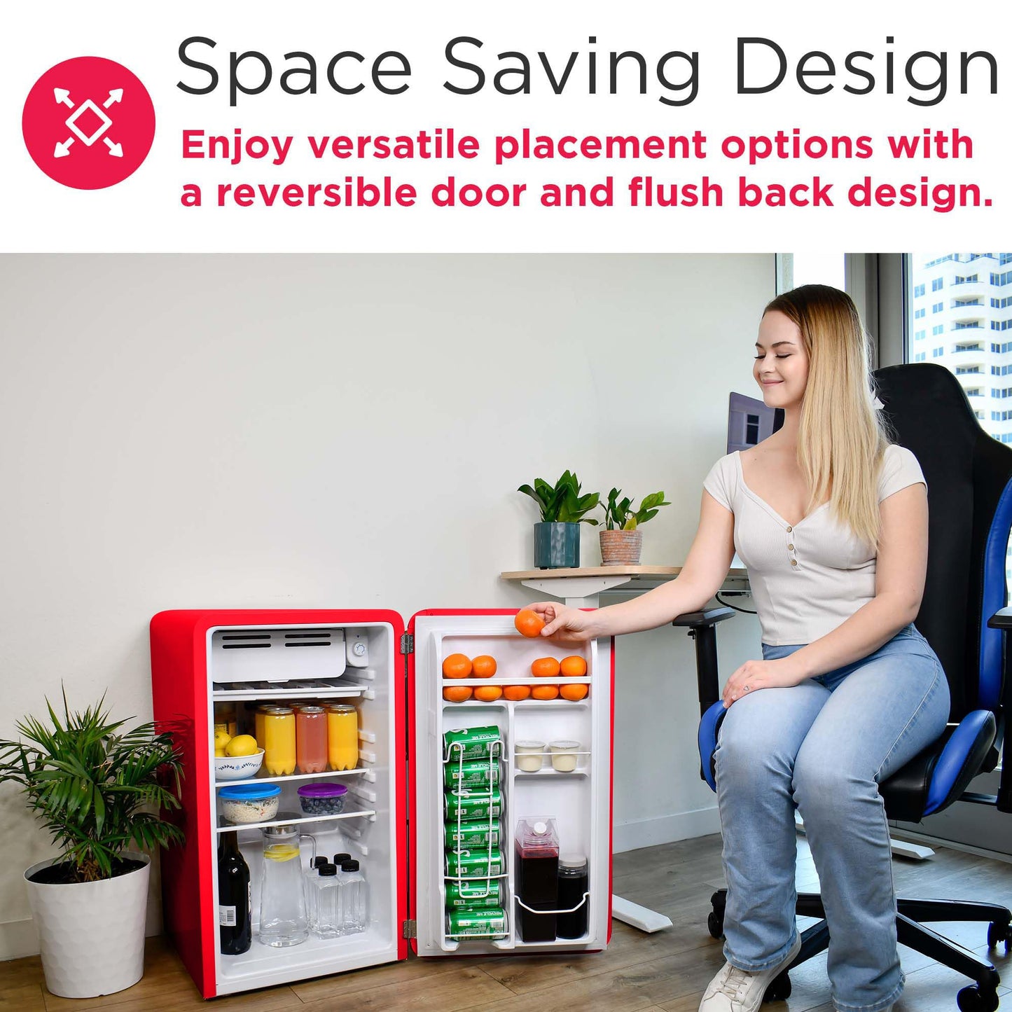 Frigidaire Retro Compact Refrigerator with Chiller, 3.2 cu ft Countertop Fridge, Built-In Bottle Opener, Rounded Corners, Premium, for Office, Bedroom, Dorm Room, Cabin, 18.5D x 20W x 31.5H (Red)