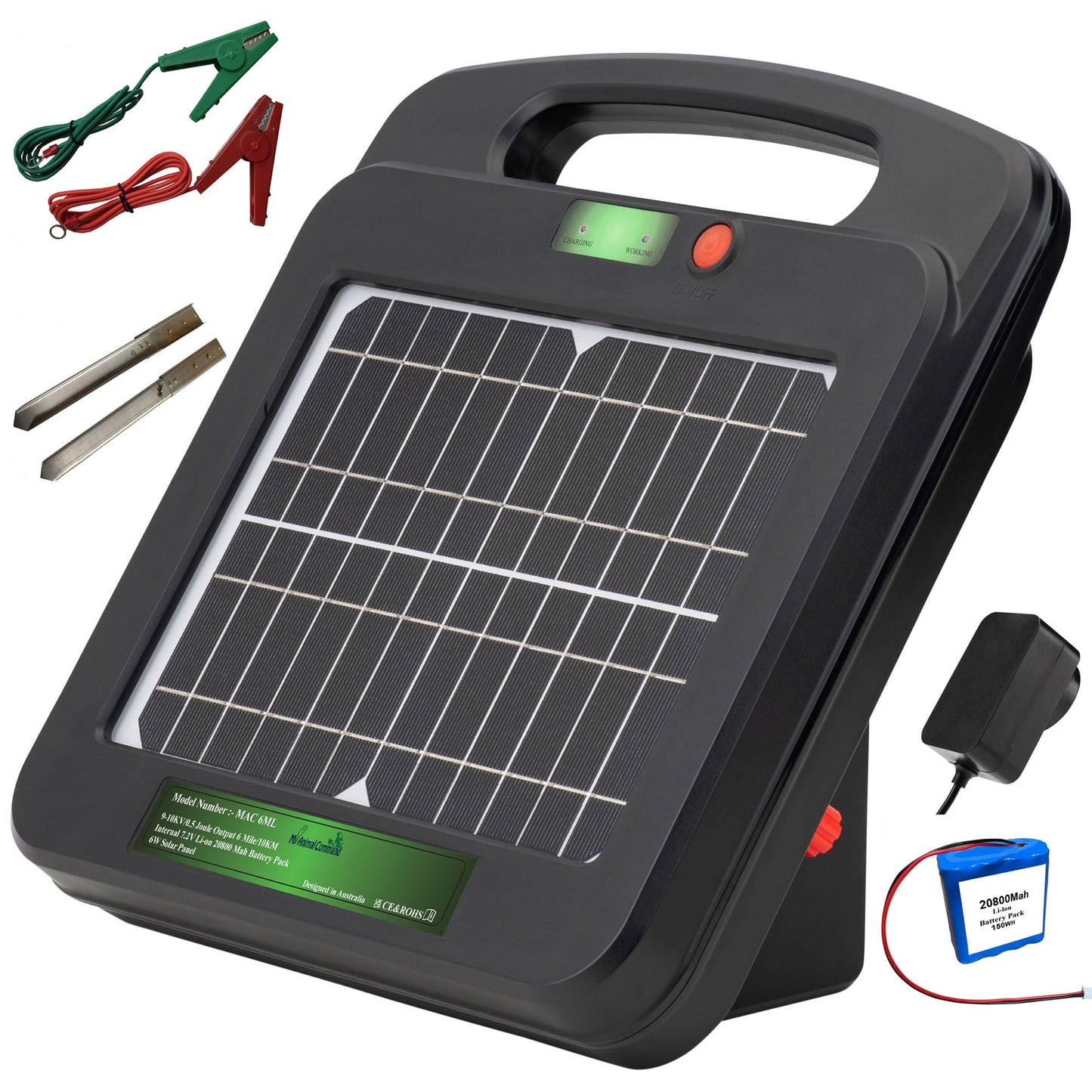 My Animal Command Solar Powered Electric Fence Charger 0.5 Joules Output (9-10KV) with Lithium Battery Energizer Containment & Protection of Livestock Horses Cattle Sheep Pets Easy Install