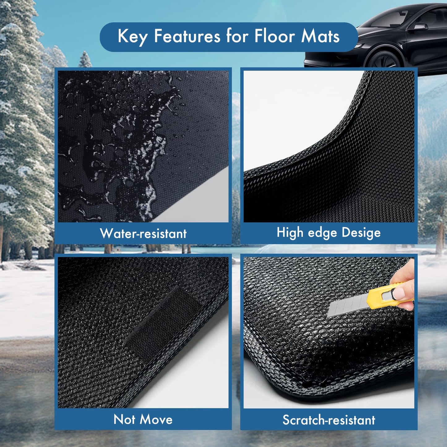 Premium TPE All-Weather Floor Mats for Tesla Model Y 2019-2026 Juniper with High Edges,1st & 2nd Row Waterproof Car Accessories, Pedal Safe Design, Easy to Clean