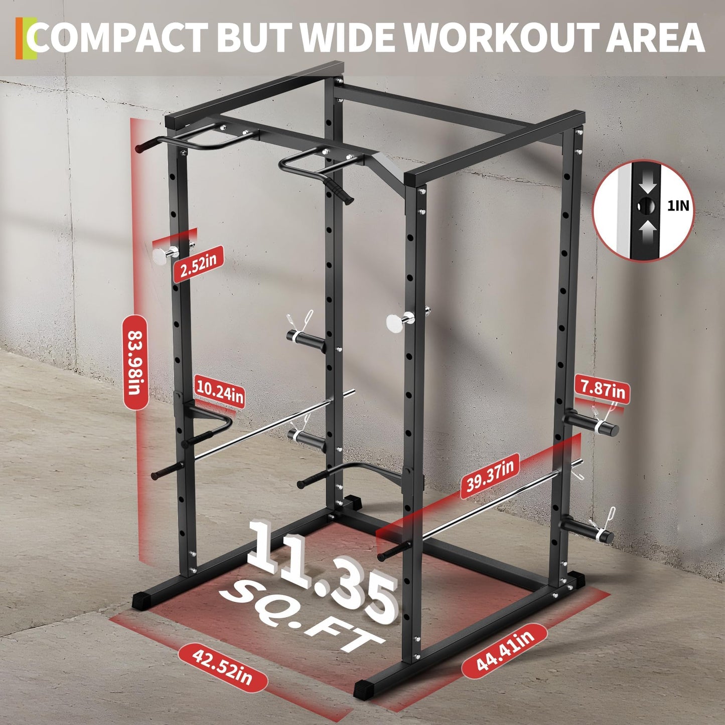 ExploreHorizon Heavy Duty Squat Rack Power Cage, Strength Training Power Cages for Home Gym, 1100 LB Capacity Power Rack with Pull-Up Bar, Dip Bars, Adjustable Safety Spotters, J-Hooks, Plate Storage