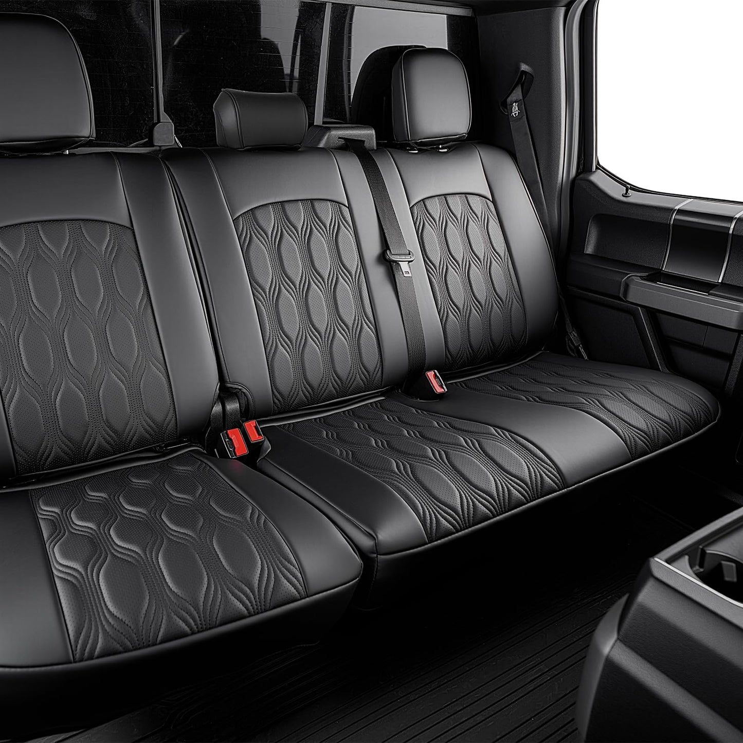 DiffCar® for Ford F150 Seat Covers 2025 2024 2023 2022 2021, PU Leather Truck Accessories Full Set for F 150, Car Pickup Seat Protectors Custom Fit for Ford F-150 XT XLT SuperCrew/CrewCab 21-25, Black