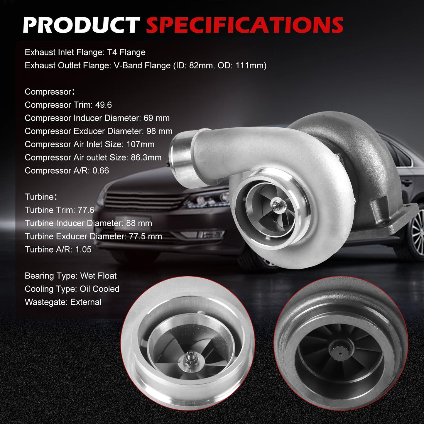 Autodevil Universal Turbo Turbocharger Compatible with GT45 T4, Turbo Charger Kit 0.66 A/R 600+HP Boost for 4.0L-6.0L Engine with Flange