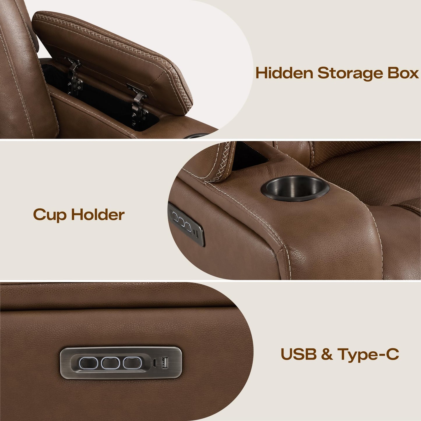 Watson & Whitely Genuine Leather Electric Recliner Chairs, Oversized Super Zero Gravity Recliner Triple-Motor W Adjustable Lumbar Headrest Support & Hidden Storage, Cafe Brown