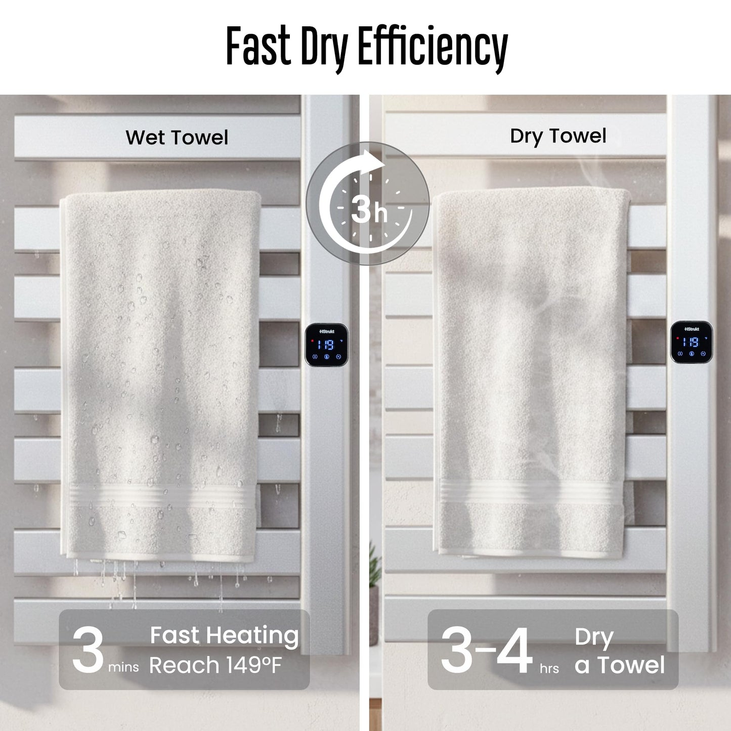 HSTRUKT Towel Warmer, Heated Towel Rack with Built-in Timer and Temperature Control,Hard-Wired(Right-Wiring)/Plug-in Wall-Mounted Towel Rail, Aluminum, 18.8" W X 34.64" H, Silver