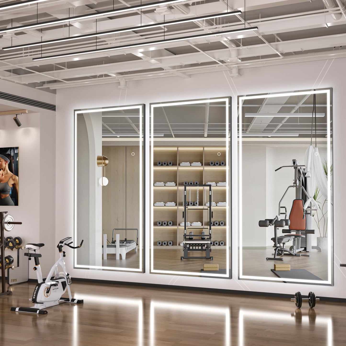 Hasipu Full Length Mirror with Lights, 79" x 36" LED Lighted Floor Standing Mirror, Full Body Dressing Hanging Mounted Mirrors, Dimmable, Tempered Glass, Safe to Use, Square Black
