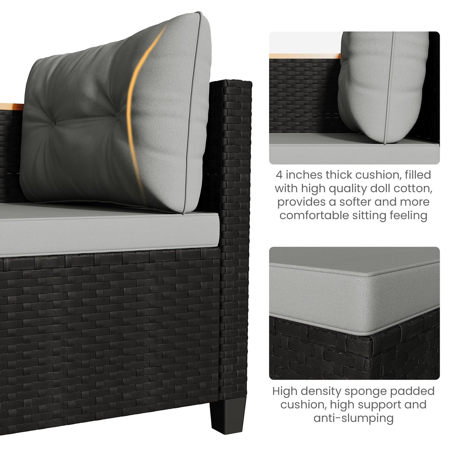 Wisteria Lane Small Patio Furniture Set, All-Weather PE Rattan Outdoor Sectional Sofa with Storage Table, L Shape Outdoor Couch with Cushions, 3 Piece Wicker Patio Furniture for Balcony, Grey