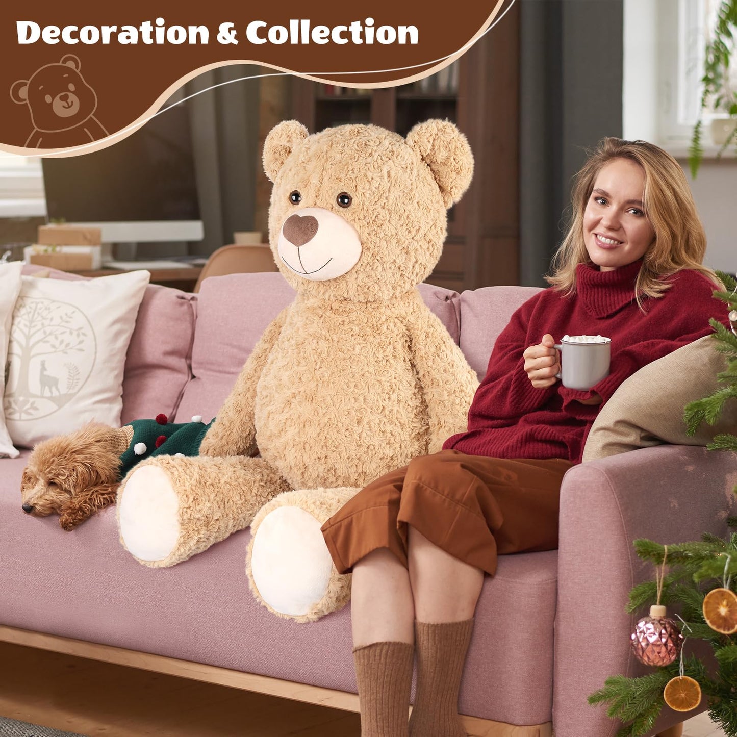 SuzziPals 43 inch Giant Teddy Bear Stuffed Animal, Lifelike Stuffed Animals for Stress Relief & Companion, Extra Soft Fluffy Big Plushies Hugging Pillow, Jumbo Teddy Bears Gifts for Kids Adults