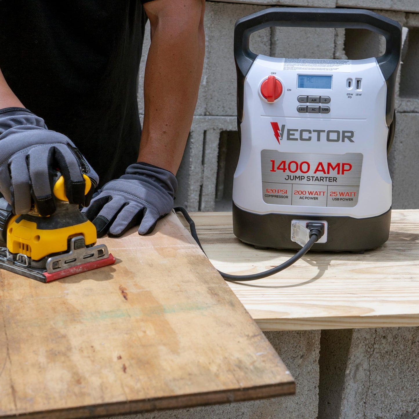 Vector 1400 Peak Amp Jump Starter with 120 PSI Compressor & USB-C & USB-A Power