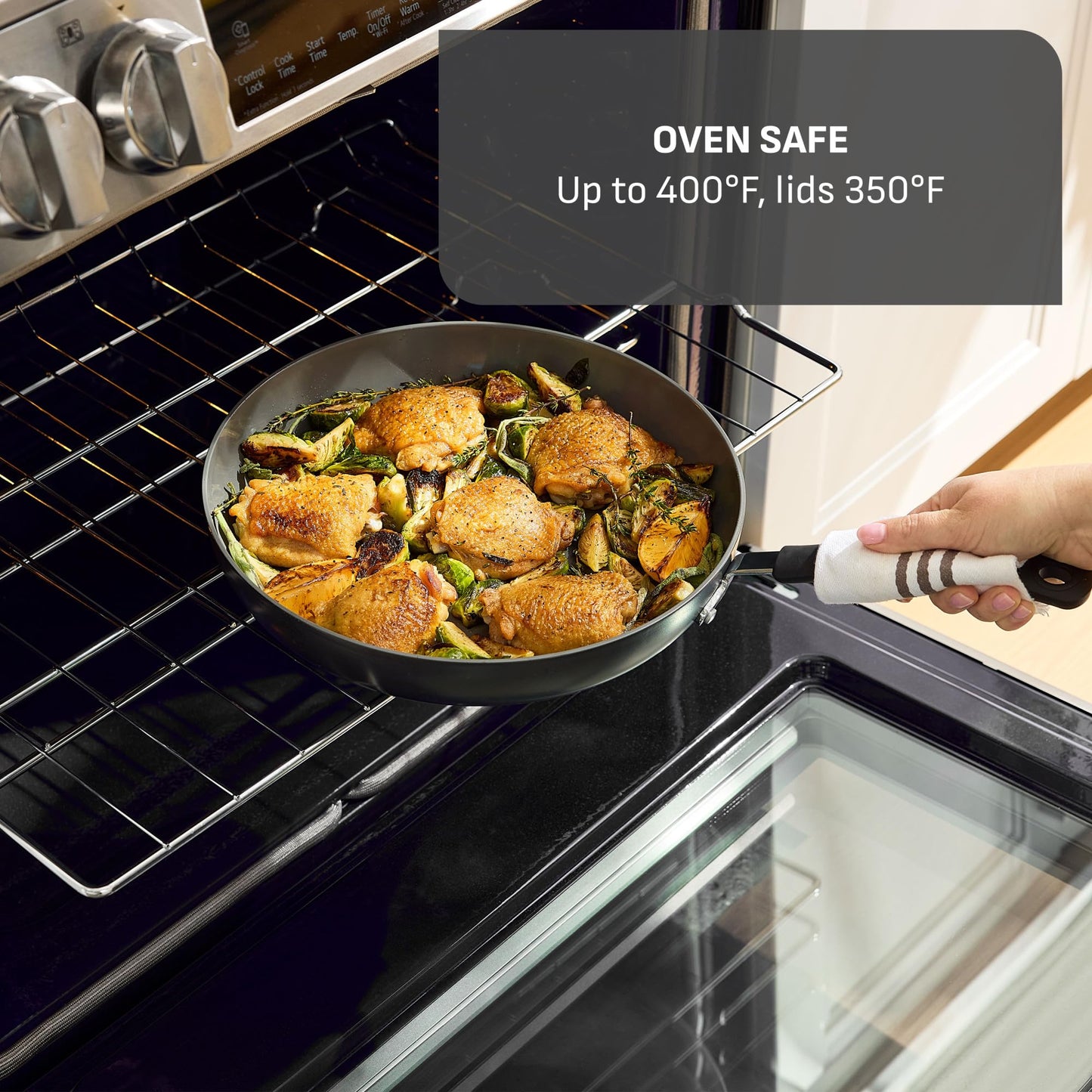 T-Fal Ultimate Hard Anodized 12-Piece Ceramic Nonstick Cookware Set, Oven Safe Up to 400°F, Ceramic Pots and Pans Set, Frying Pans, Saucepan, Stockpot, Cooking Utensils, Grey