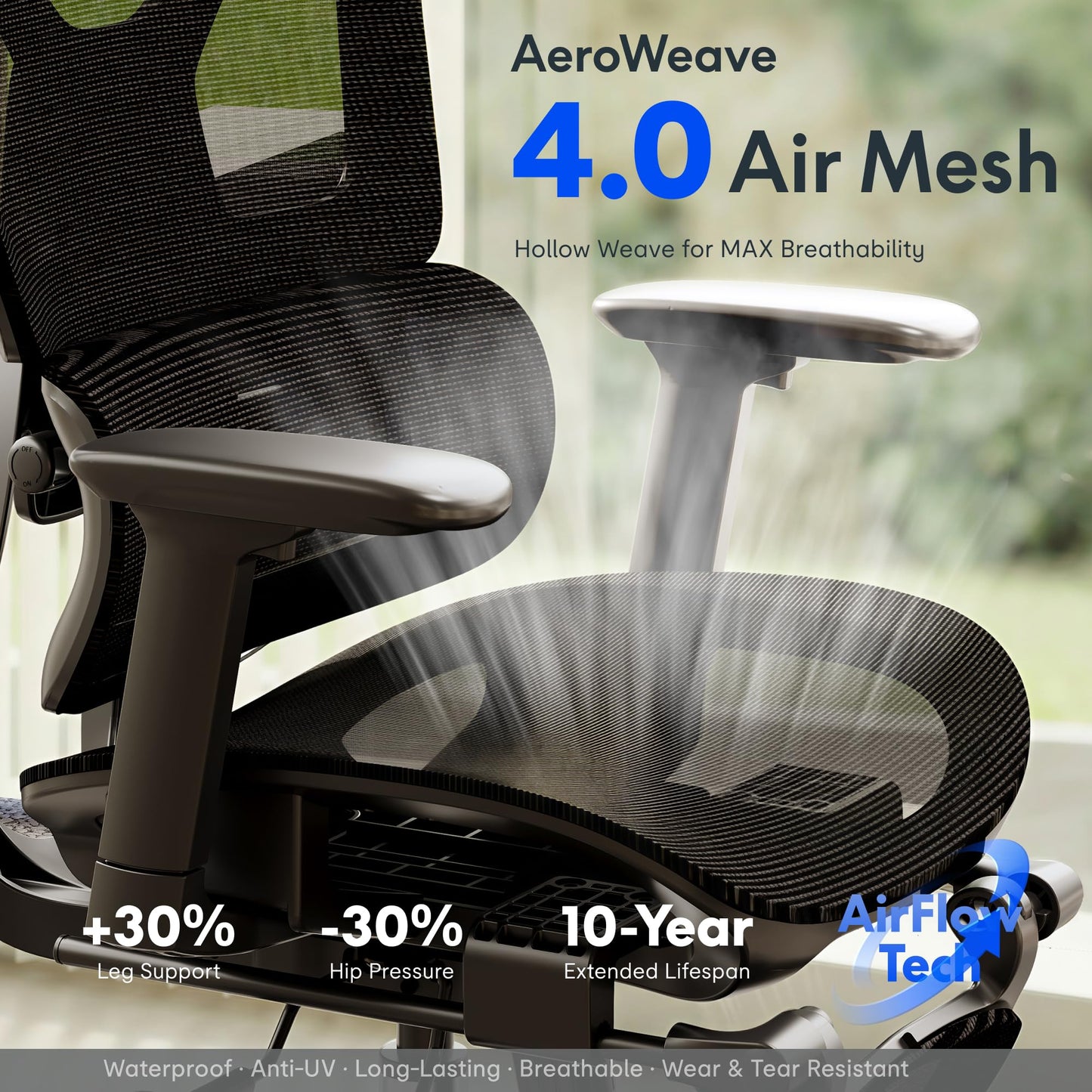 FLEXISPOT ErgoX Premium Ergonomic Office Chair with Footrest- Adjustable 3D Armrests, Dynamic Lumbar Support, Recline & Tilt Function, Mesh Seat, for Home & Office Use,Dark Grey