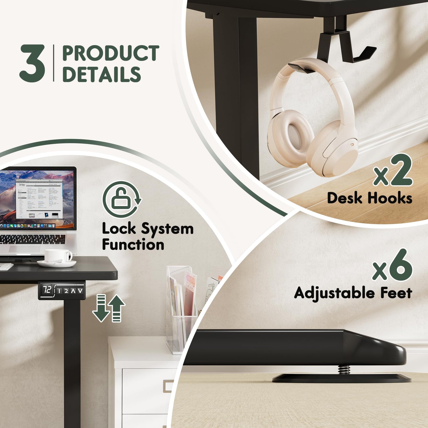 Furmax L Shaped Standing Desk with 2 Preset Heights, Electric Height Adjustable Computer Table, 2 Hooks & Feet Balance, Corner Sit Stand Desk for Home Office