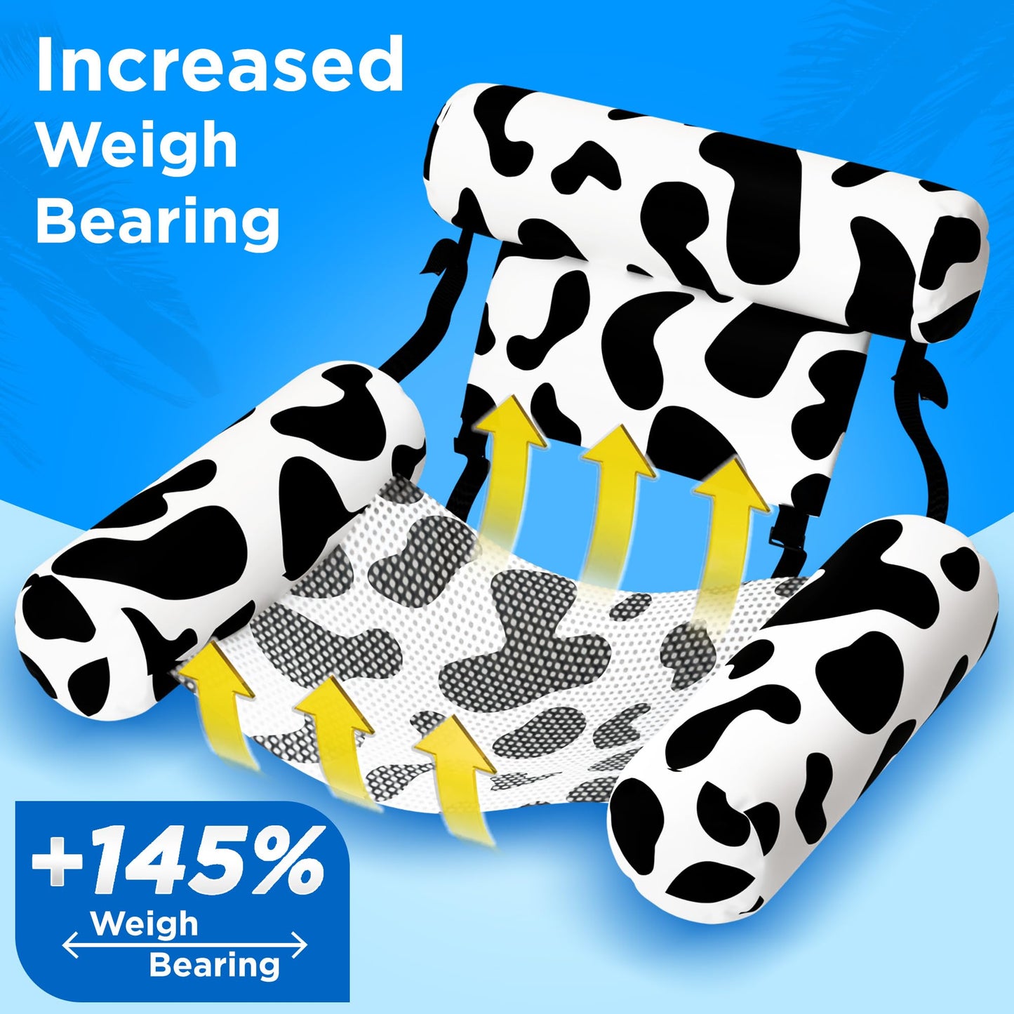 Funscape Pool Floats Chairs Adult, 2 Packs Heavy Duty Inflatable Swimming Pool Lounges, Fabric Floating Hammock Seat, Kid Blow Up Pool Noodle, Lake Raft Floaties, Fun Summer Beach Water Party Game—Cow