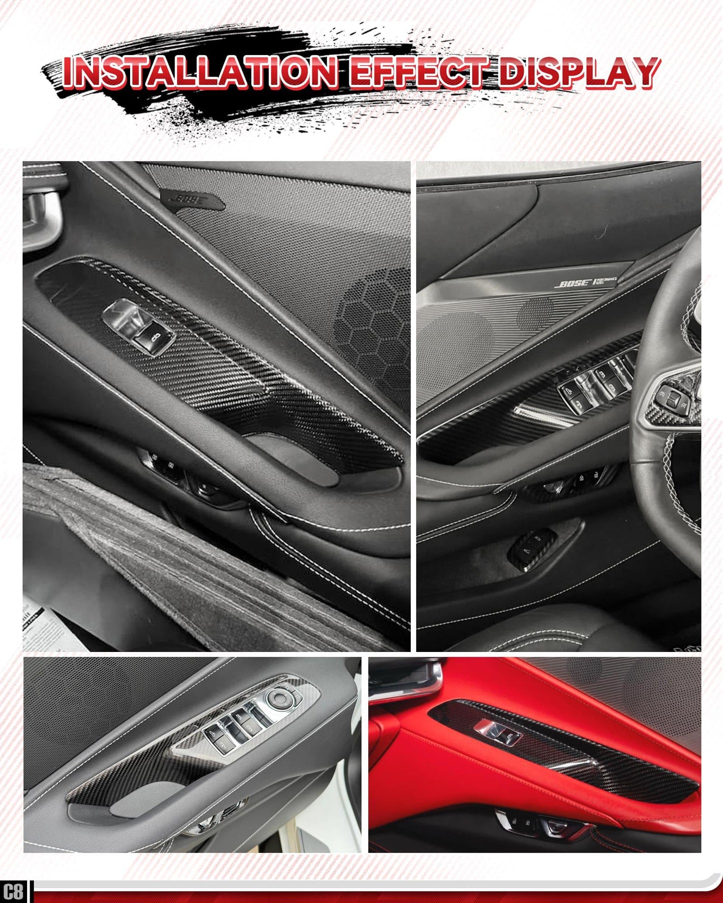 Etesan Carbon Fiber Window Lift Switch Panel Cover Trim fit for Corvette C8 Convertible 2020-2025 Interior Window Button Frame 2PCS Black