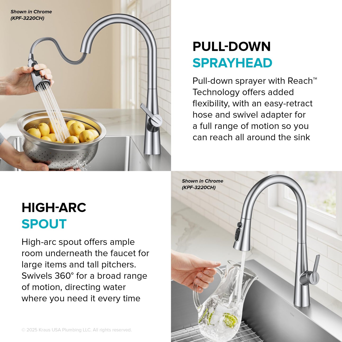 KRAUS Odelia 4-Function Single Handle Pull Down Kitchen Faucet in Matte Black with CleanSweep Blade Spray, KPF-3220MB