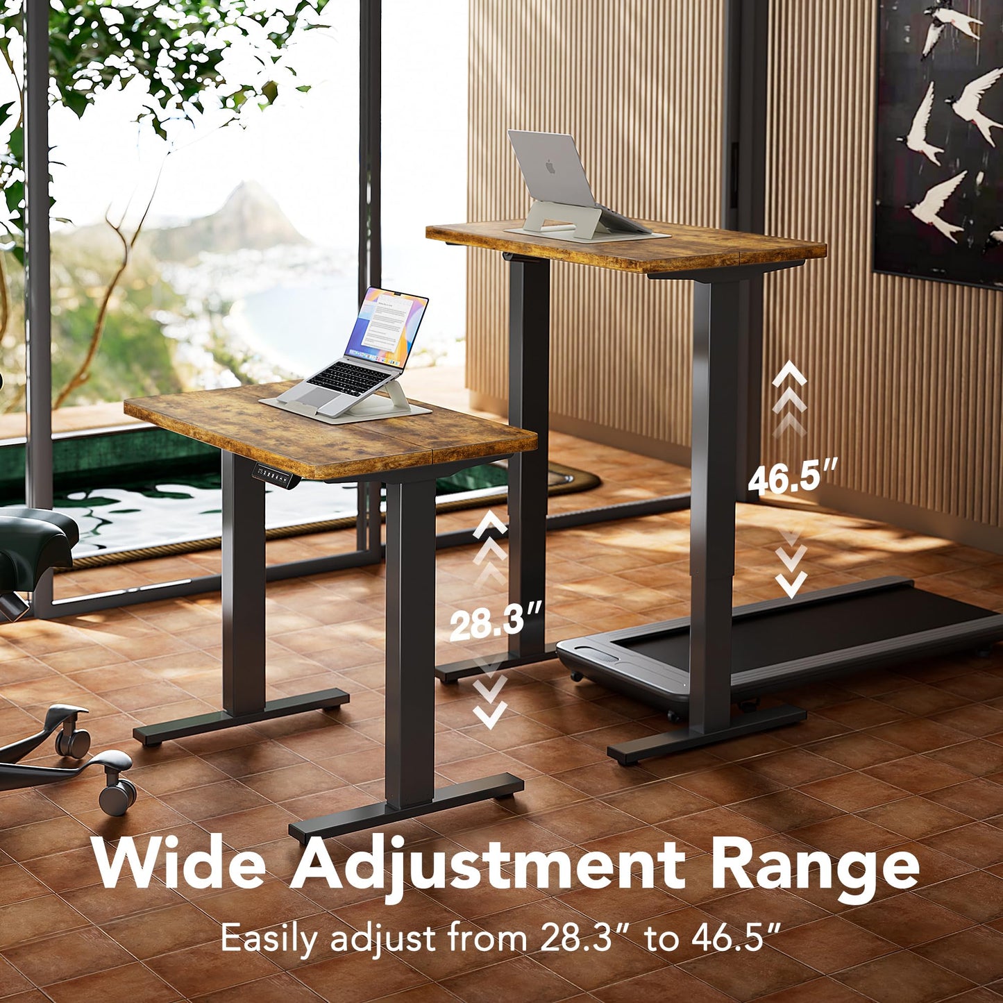 HUANUO Electric Standing Desk,48" x 24" Height Adjustable Desk, 4 Memory Height Settings, Sit to Stand Up Desk for Home Office, with Headphone Hook, Cable Manager, Vintage Brown