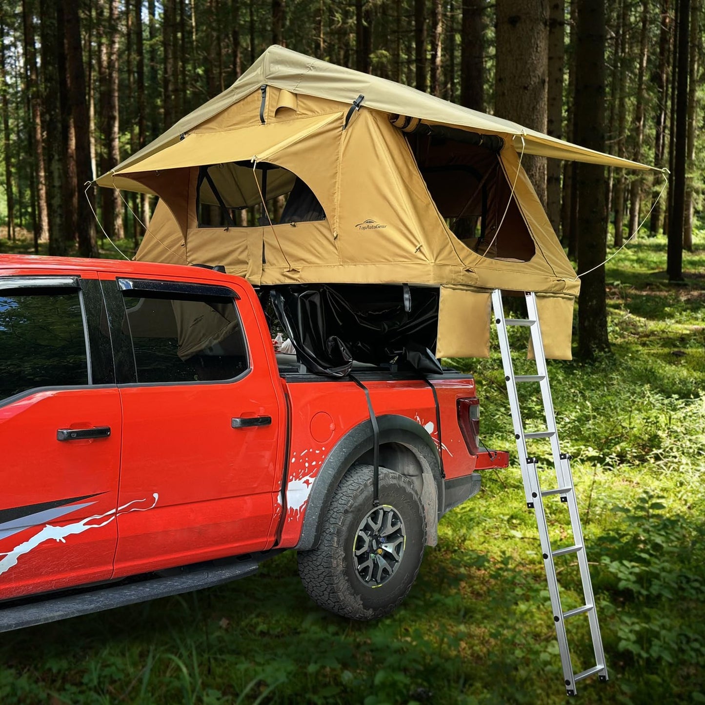 TopAutoGear Rooftop Tent for SUV & Truck Camping, Soft Shell Roof Top Tent, Quick-Setup Design with Telescopic Ladder and LED Lighting for 2-3 Person Family Adventures