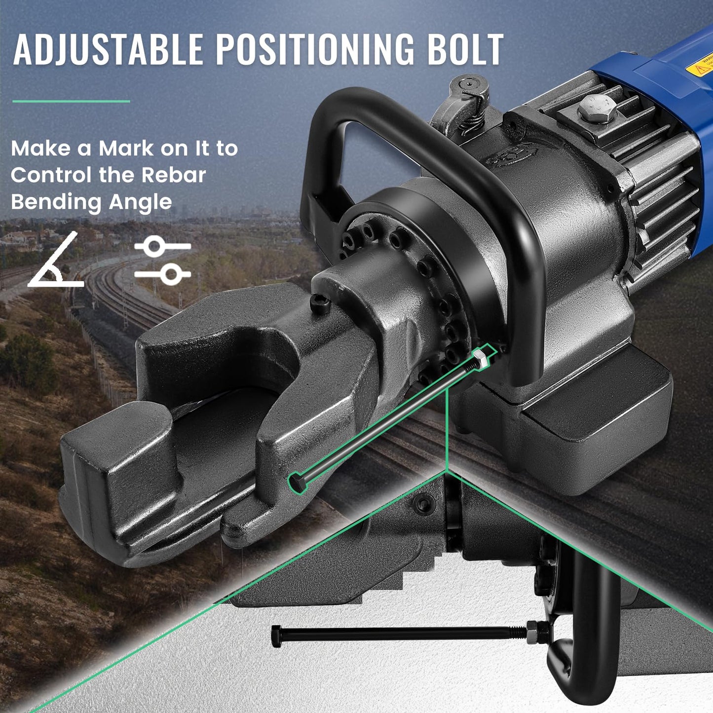 Huanyu Electric Rebar Bender 900W Hydraulic Rebar Bending Machine 5/8Inch 16mm within 5s Bending Angle 0°-130° with Positioning Bolt Fast Easy Steel Bar Steel Rod 110V RB-16