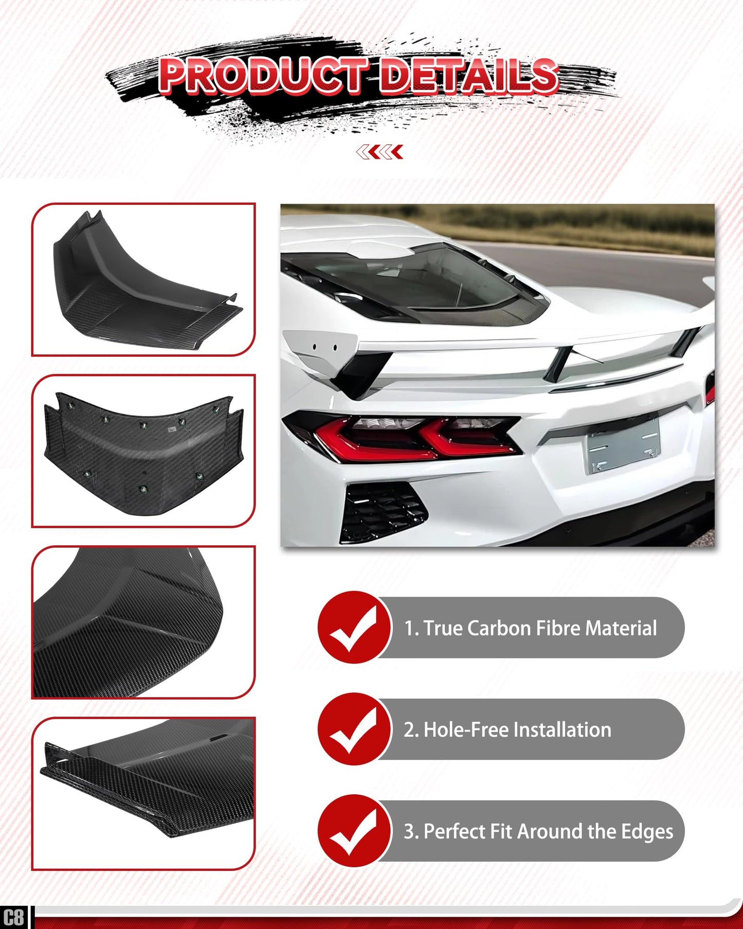 Carbon Fiber Rear Lower Window Trim Hatch Vent Cover Fit for Corvette C8 Coupe 2020-2025 Rear Vented Glass Cover Carbon Fiber Center Hatch Trim Accessories