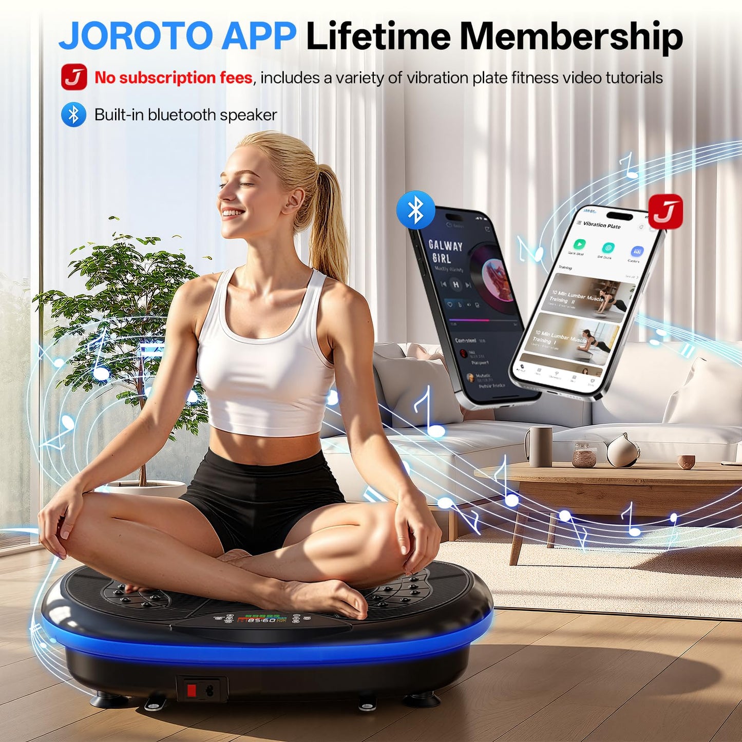 JOROTO 4D Vibration Plate Exercise Machine, 3-Motor App-Controlled High-Intensity Adjustable Speed Vibration Plate for Weight Loss & Lymphatic Drainage, Whole Body Shaker Workout Equipment for Women