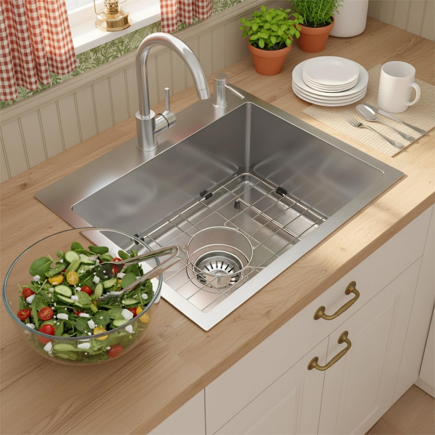 Beleeb Drop In Kitchen Sink 20x16", 9" Basin Depth, 18 Gauge Stainless Steel Sink, 3D Embossed Surface Finish Top Mount with Accessories
