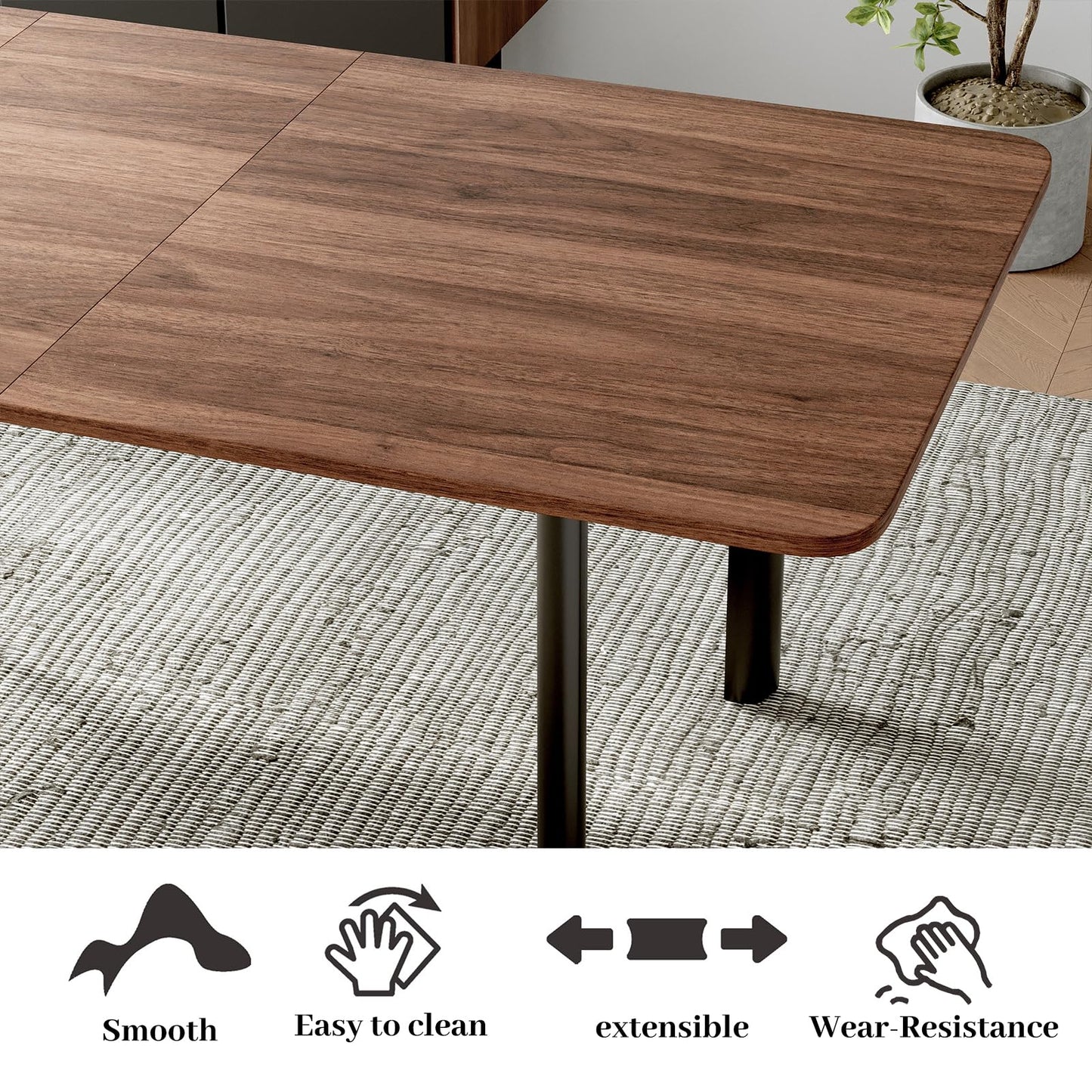 HIPIHOM 63"- 78.7" Extendable Dining Table Set for 6, Modern Kitchen Table with 6 Dining Chairs, Thickened Expandable Wooden Table with Metal Legs for Dining Room, Kitchen