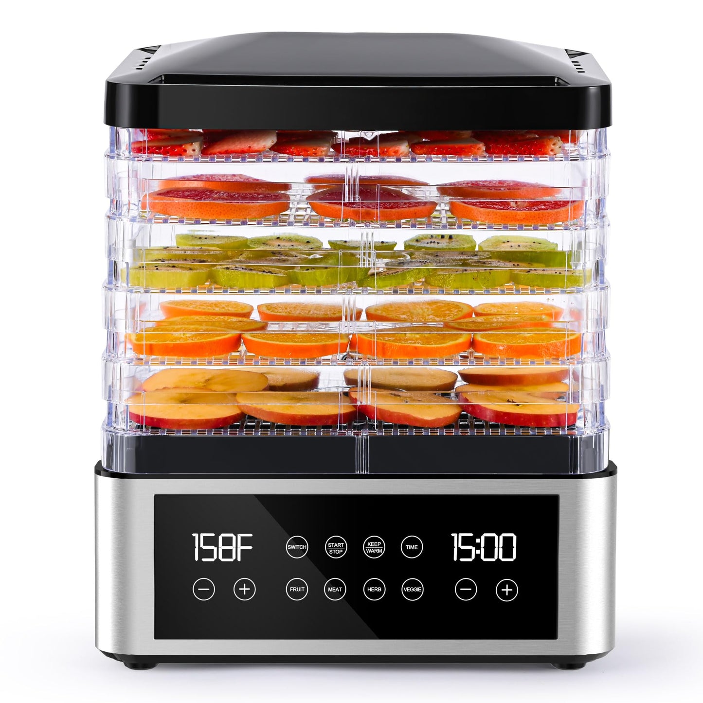 Tupoyi Food Dehydrator, One-Touch Dehydrator with Automatic Temperature Control 5 BPA-Free 11.4" Trays, Dehydrated Dryer for Jerky, Dog Treats, Herbs, Meat, Fruit, and Yogurt