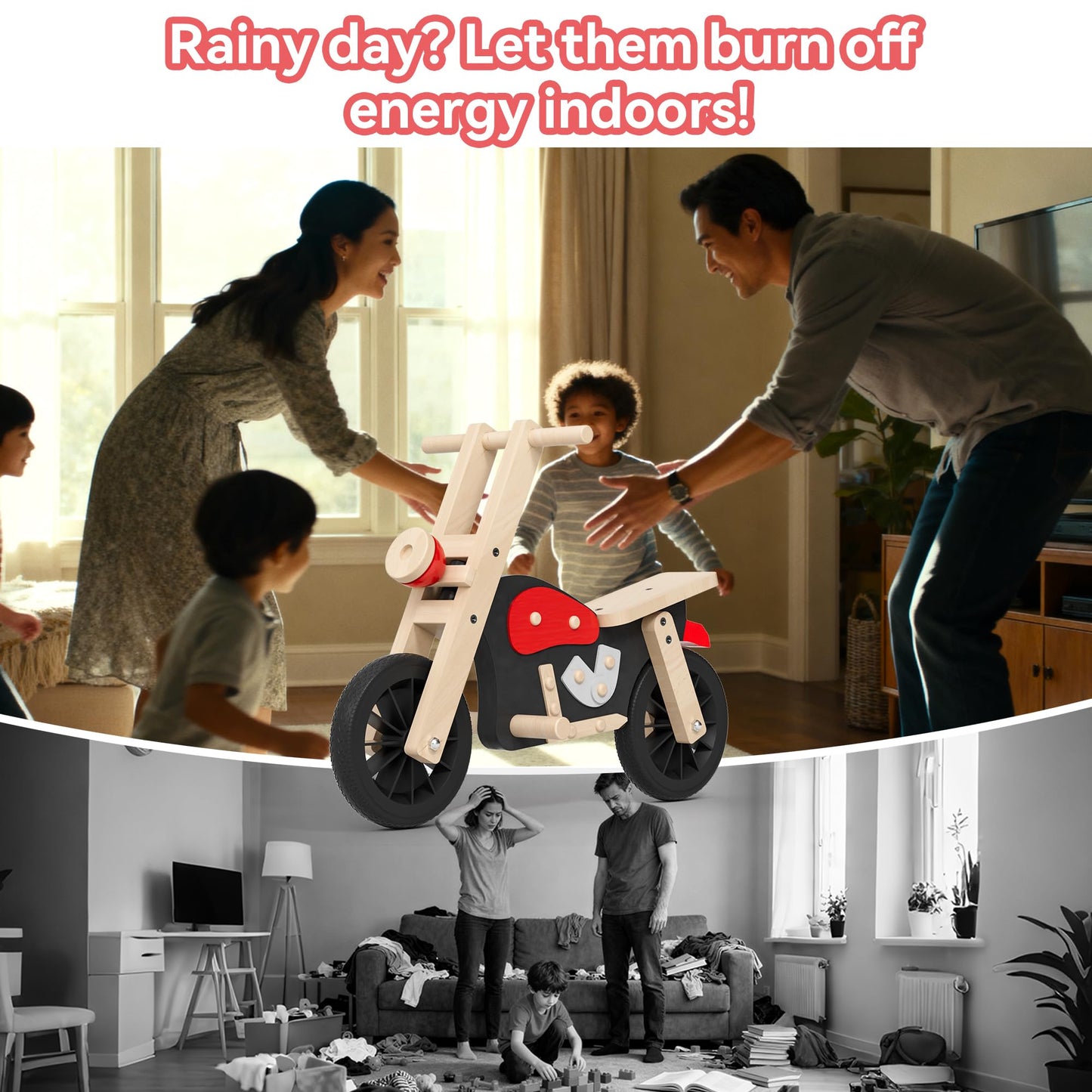 Yrthe Voitom Wooden Balance Bike for Kids with Wood Bike Stand, Develops Motor Skills & Balance, Bike for Beginners