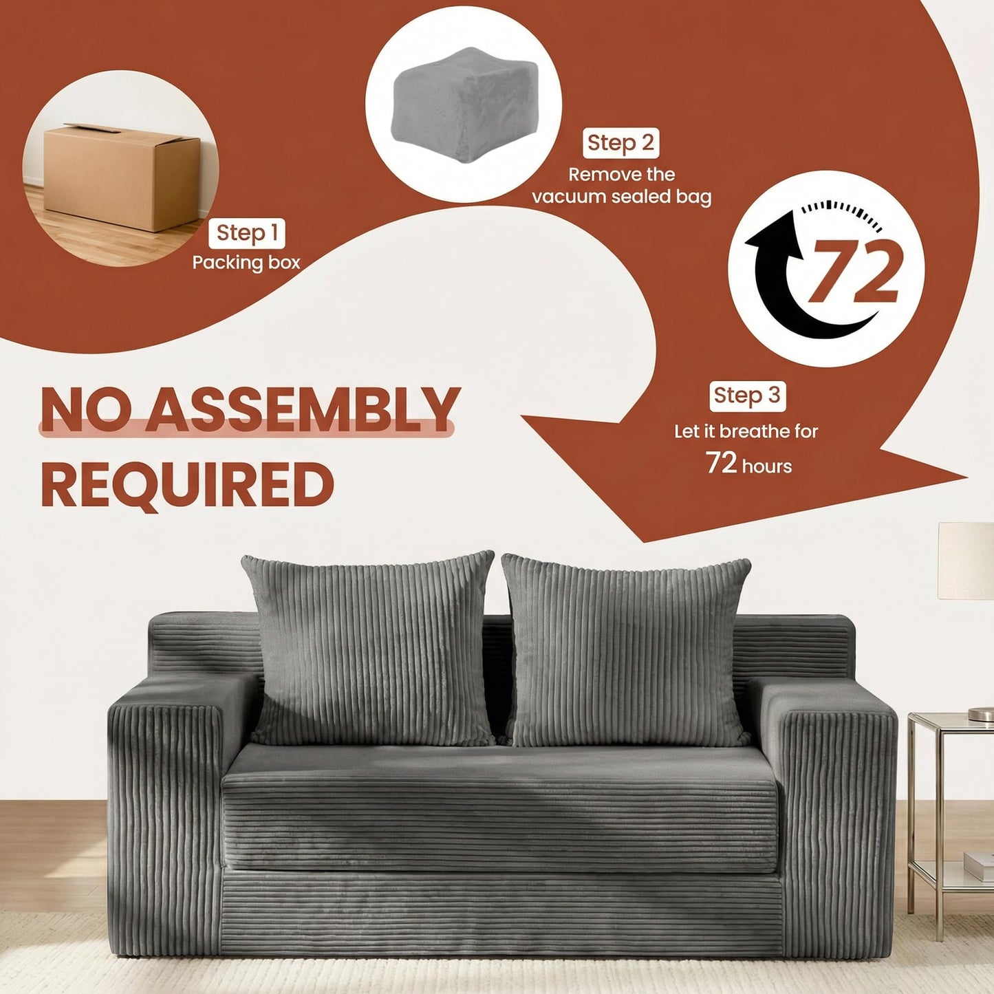 AOLVDOW Convertible Sofa Bed, 5 in 1 Small Boneless Couch Pull Out Loveseat Sleeper Sofa,Corduroy Futon Couch Folding Mattress with 4 Pillows for Living Room Bedroom Lounge (No Assembly)