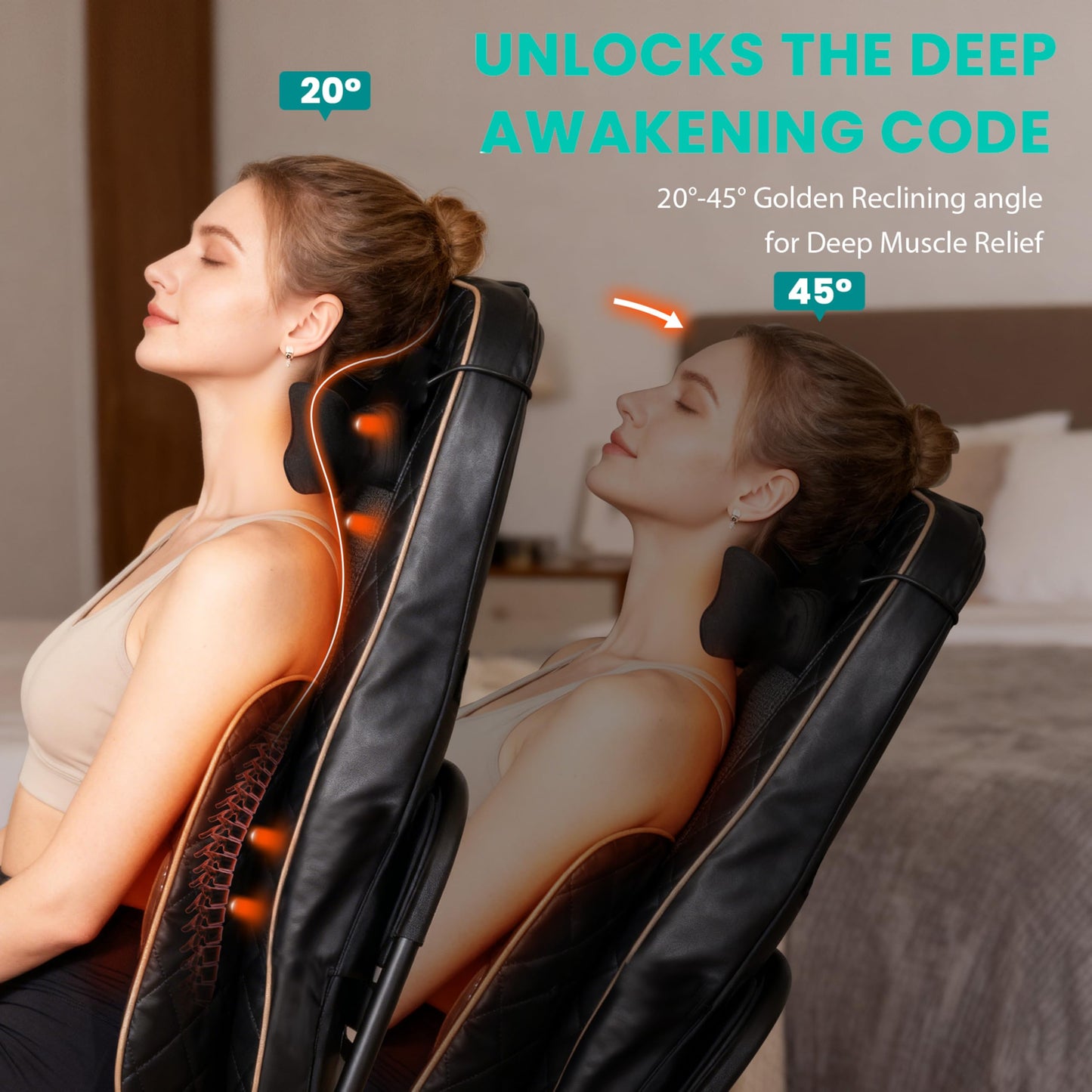MAIBOLE Shiatsu Neck and Back Massager with Heat: Adjustable Deep Tissue Massage Cushion for Full Back, Neck, Lumbar & Hips - Fits Office Chair, Recliner, Upgraded Version