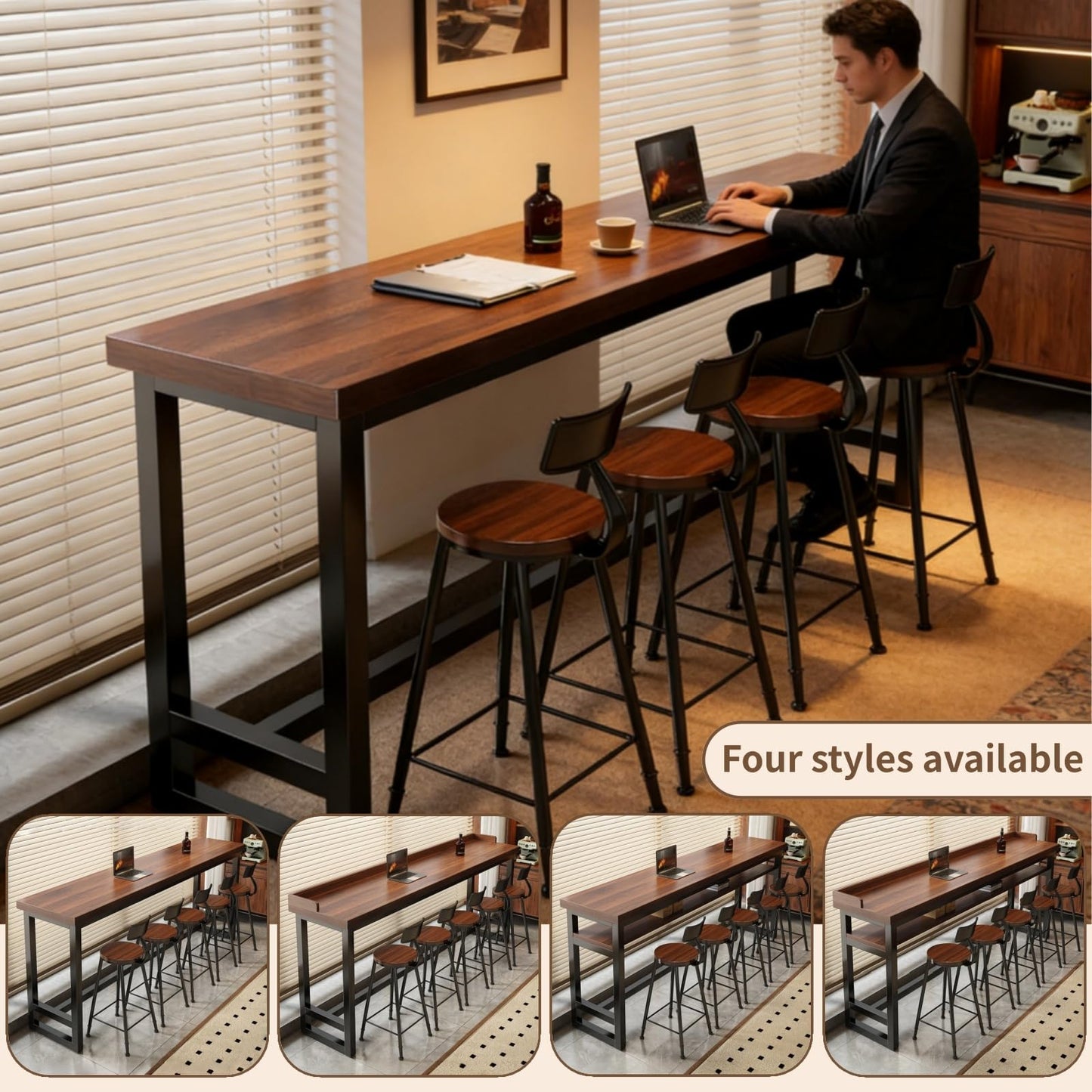 ORNDYDM 41 Inch Narrow Bar Table with Solid Wood Top - Tall Counter Height Dining Bar Table on Metal Frame, Saving Pub Table for Kitchen,Living Room,Behind Couch or Coffee Shop(Chair Not Included)