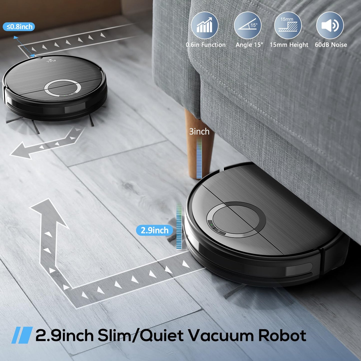 UMMUND Robot Vacuum, 2 in 1 Robot Vacuum and Mop Combo with Schedule, 2000Pa Suction, Wi-Fi/App/Remote, Self-Charging, Ideal for Hard Floor, Pet Hair, Low-Pile Carpet