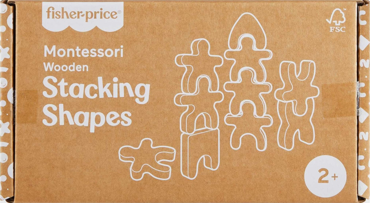 Fisher-Price Wood Montessori Toy Stacking Shapes, American Montessori Society Seal of Excellence, 16-Piece Wooden Learning Activity & Expert Play Tips for Kids Ages 2+ Years