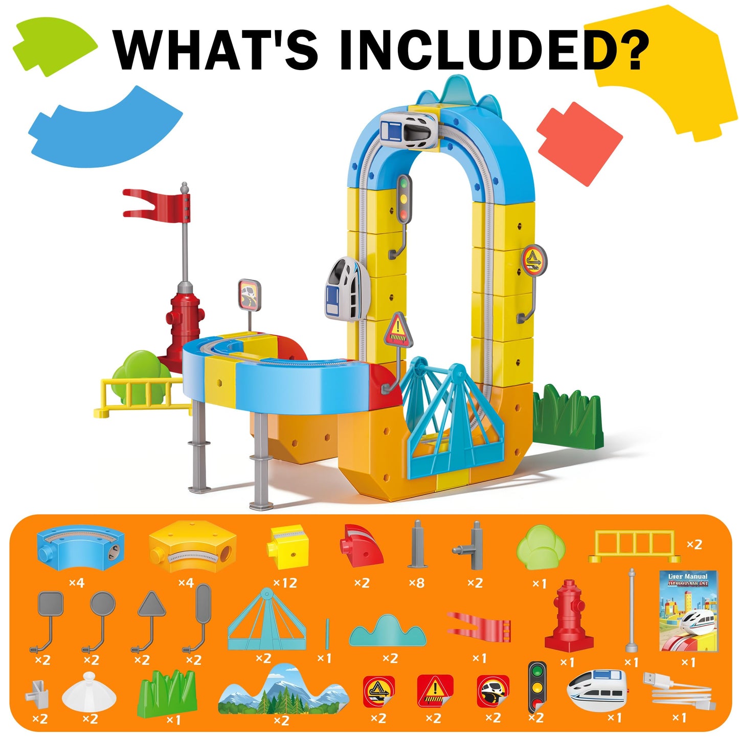 Rail Electric Train Set with Traffic Signs for Kids 3 4 5 6 7 8 Years Old, 60 PCS 3D Magic Flexible Race Car Track, Building Block Toys with Anti-Gravity, Educational STEM Toy Boys Girls Birthday