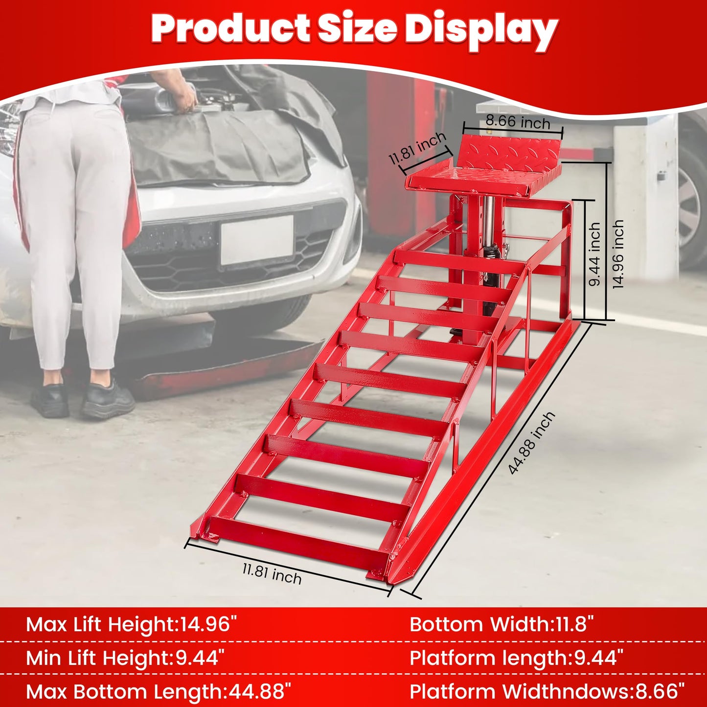2PCS 5T 11060lbs Hydraulic Car Ramps, Heavy Duty Hydraulic Vehicle Ramps Lift Ramp, Portable Car Ramps for Oil Changes, Car Lifts for Home Garage, Vehicle Auto Garage Repair