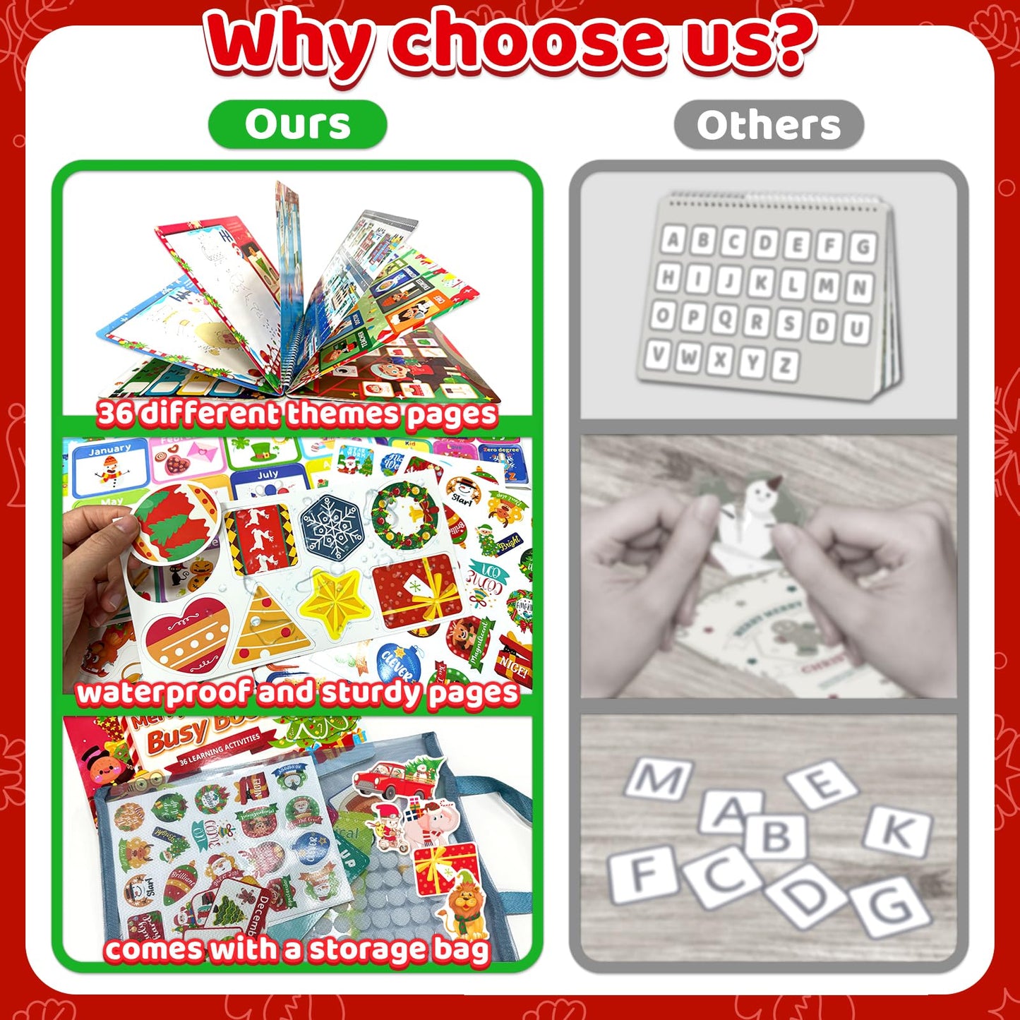 HomSeon Christmas Busy Book for Toddlers 3-5 Montessori Toys Preschool Learning Activities, for Toddlers Book Autism Sensory Educational for Kids Ages 2-4