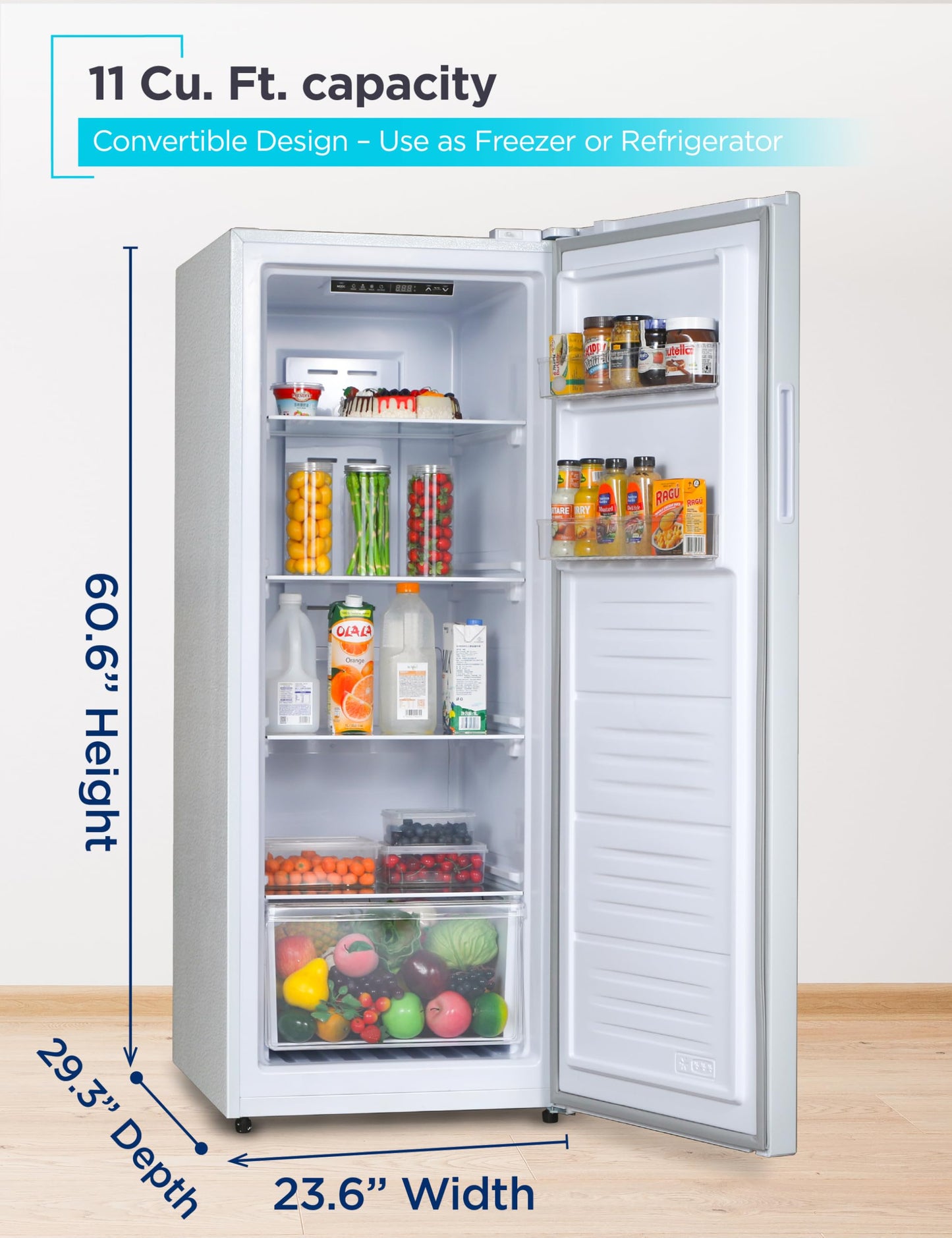 BLACK+DECKER 11 Cu. Ft. Convertible Freezer Refrigerator, Upright Freezer with Glass Shelves, Reversible Door, ENERGY STAR rated, Frost Free, BUC1100XW, White