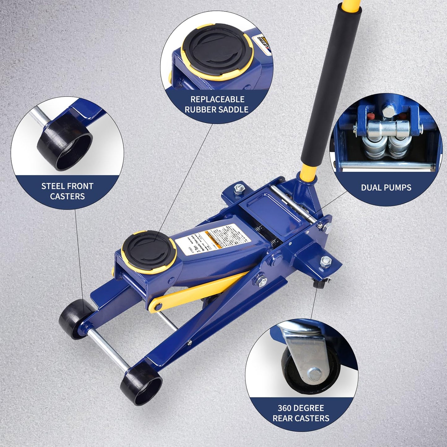 Heavy Duty 3 Ton Floor Jack – Low Profile Hydraulic Car Jack with Quick Lift Double Pump Design