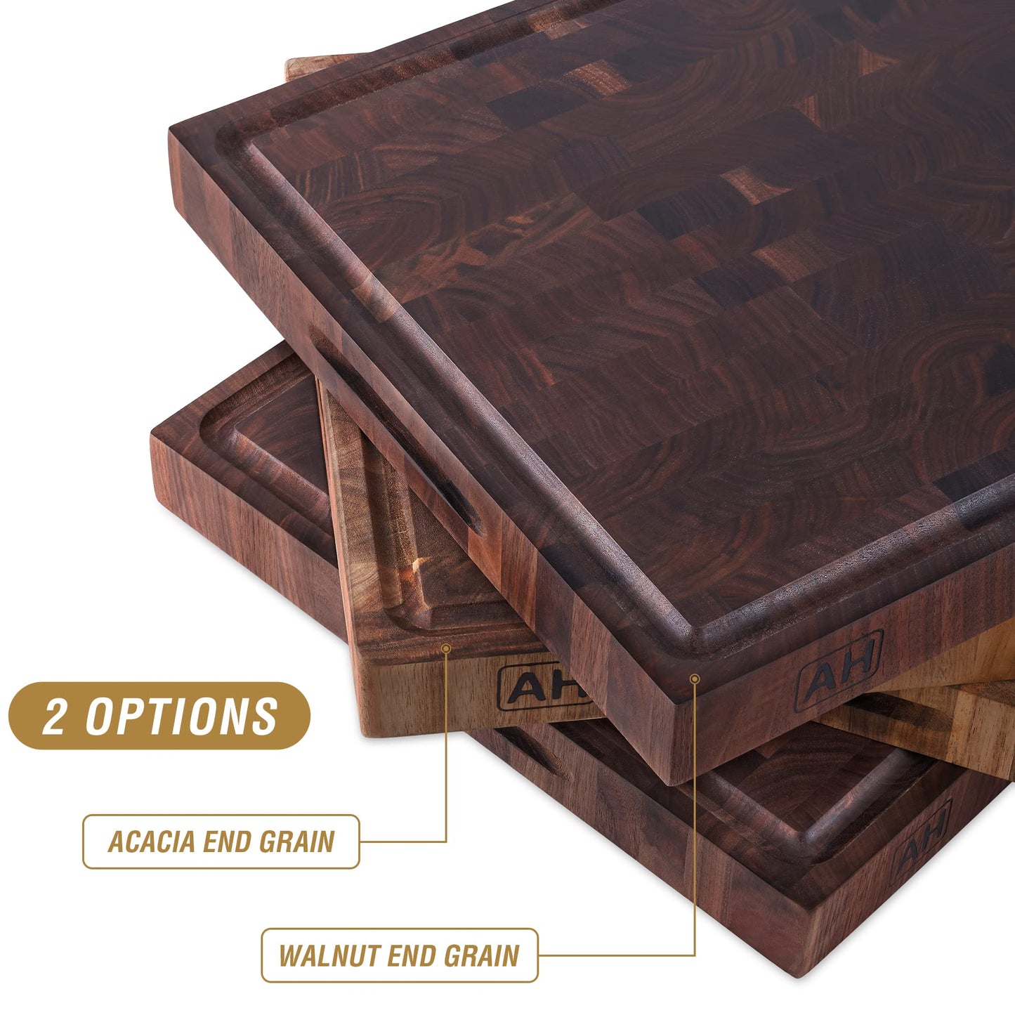 AZRHOM Large End Grain Walnut Wood Cutting Board 17x13x1.5 in Thick Butcher Block for Kitchen with Non-slip Mats Juice Groove & Handles (Gift Box)