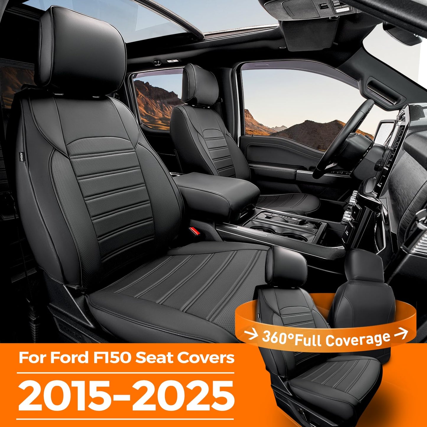 Super Cover for Ford F150 Seat Covers 2015-2025, Full Covered Leather Seat Protectors Truck Pickup Waterproof for F-150 2024 2023 2022 2021 Accessories, Only Fit 1st Row Bucket Seat SuperCrew (XL,XLT)