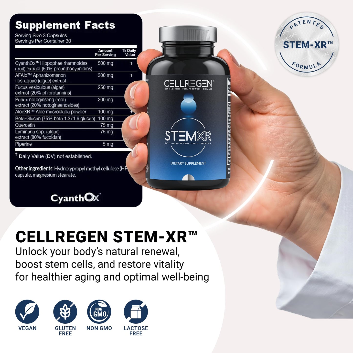 Cellregen StemXR™ Stem Cell Activator & Circulation Booster – Stem Cell Supplement for Men & Women – Blue Green Algae, Longevity, Vitality, Anti-Aging, Energy & Performance Support – 90 Capsules