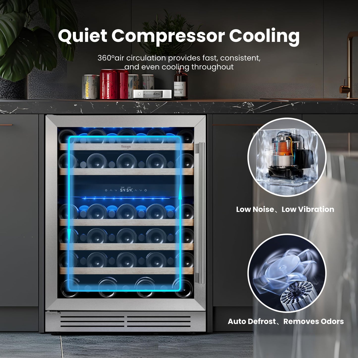 Yeego 24 Inch Wine Fridge Cooler - 52 Bottles Dual Zone Wine Cooler with Glass Door, 40-65℉ Built-In or Freestanding Refrigerator, Under Counter Wine Fridge for Kitchen Bar Office (Left-Hinged)