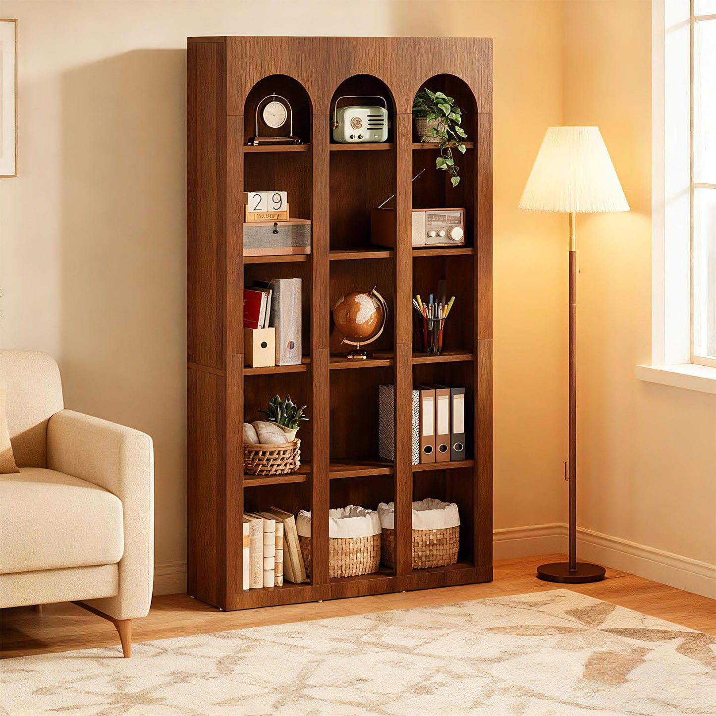 Tribesigns 5-Tier Farmhouse Arched Bookshelf, 70.87-Inch Mid Century Modern Arched Bookcase with Open Shelves, Tall Book Shelf Vintage Display Storage Shelving Unit for Home Office, Rustic Brown
