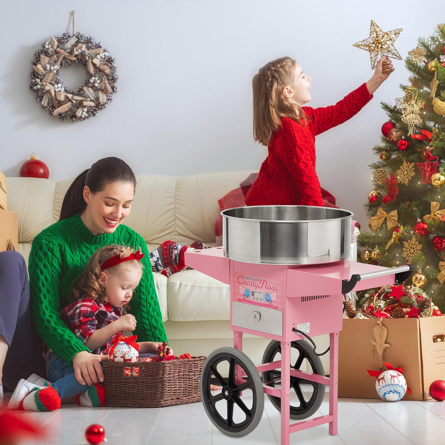 Garvee Extra Large Cotton Candy Cart - Commercial Cotton Candy Machine,Electric Cotton Candy Floss Maker with Drawer, 20 in Stainless Steel Bowl Perfect for Commercial Use Home Party Carnival