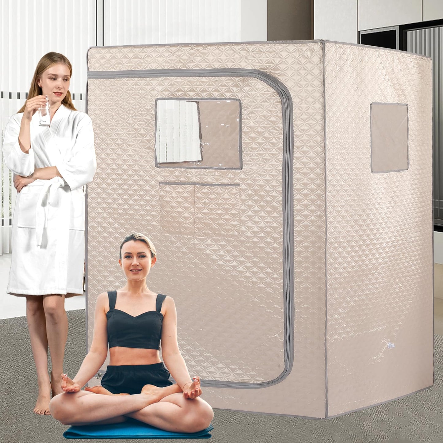 Smartmak Full Size Steam Sauna Tent, Portable Whole Body Home Spa Room, 1 or Two Person Large Space, Steamer NOT Included (47.28" x 35.46" x 63" Champagne)